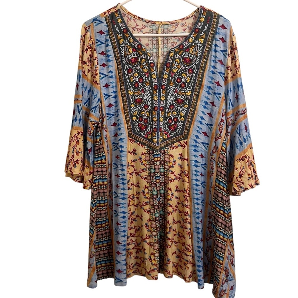 Soft surroundings blouse embroidered velvet patchwork blouse fifi tunic boho - Picture 2 of 9
